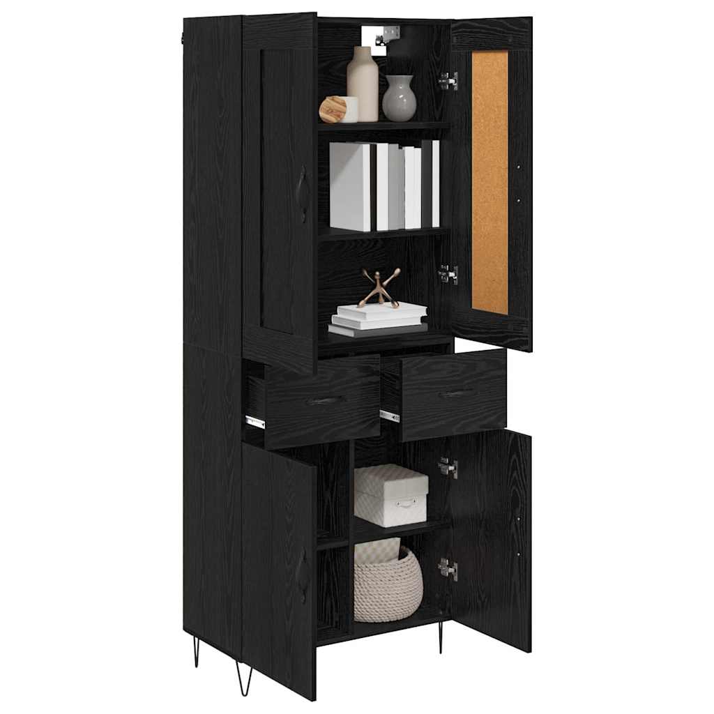 Highboard med skuffe Sort eg 69,5 x 34 x 180 cm Konstrueret træ