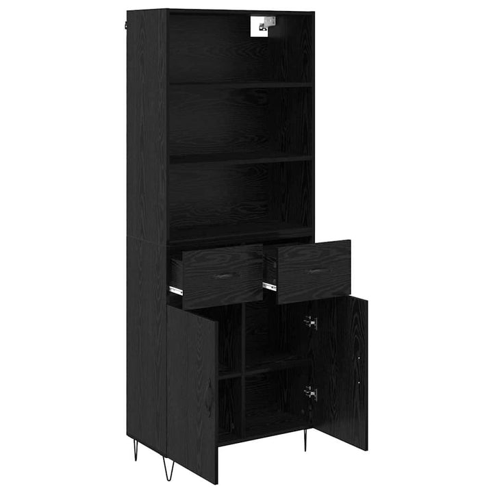 Highboard med skuffe 2 pcs Sort eg Konstrueret træ