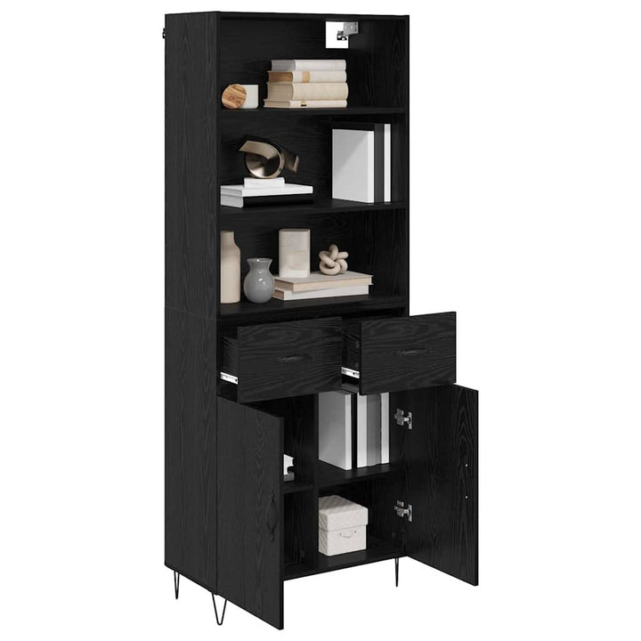 Highboard med skuffe 2 pcs Sort eg Konstrueret træ