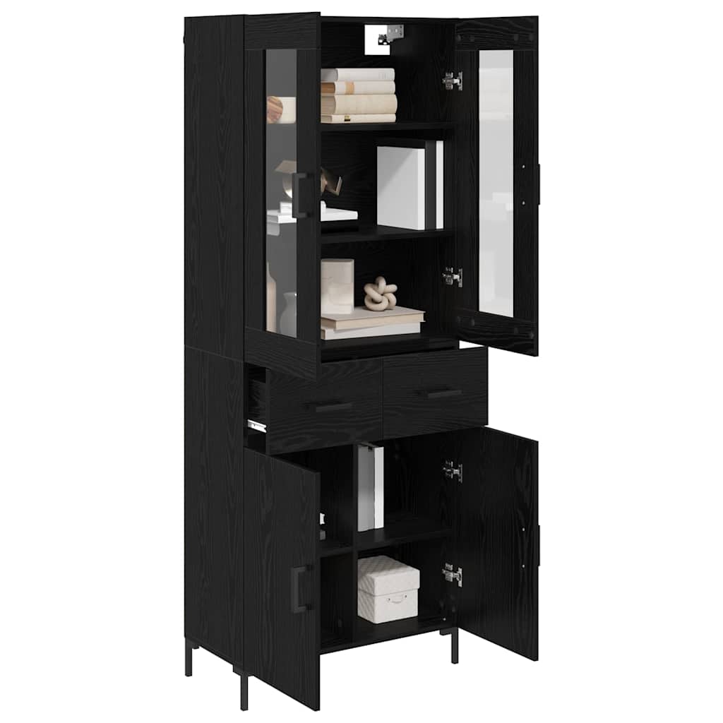 Highboard med skuffe 2 pcs Sort eg Konstrueret træ