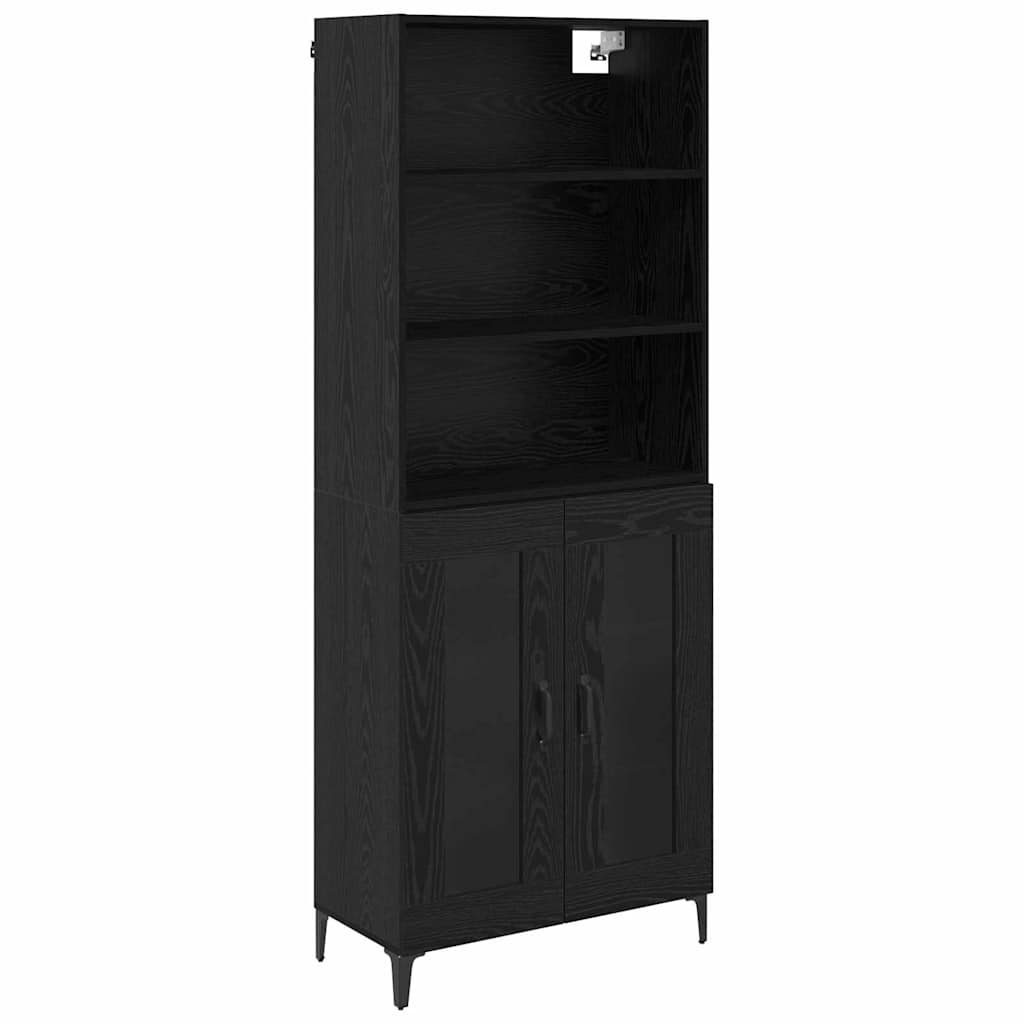 Highboard med skuffe Sort eg 69,5 x 34 x 180 cm Konstrueret træ