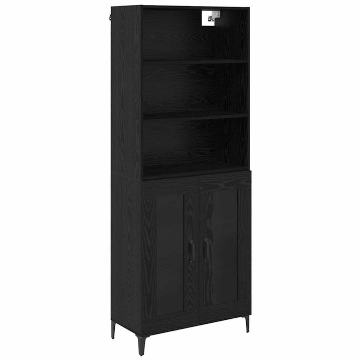 Highboard med skuffe Sort eg 69,5 x 34 x 180 cm Konstrueret træ