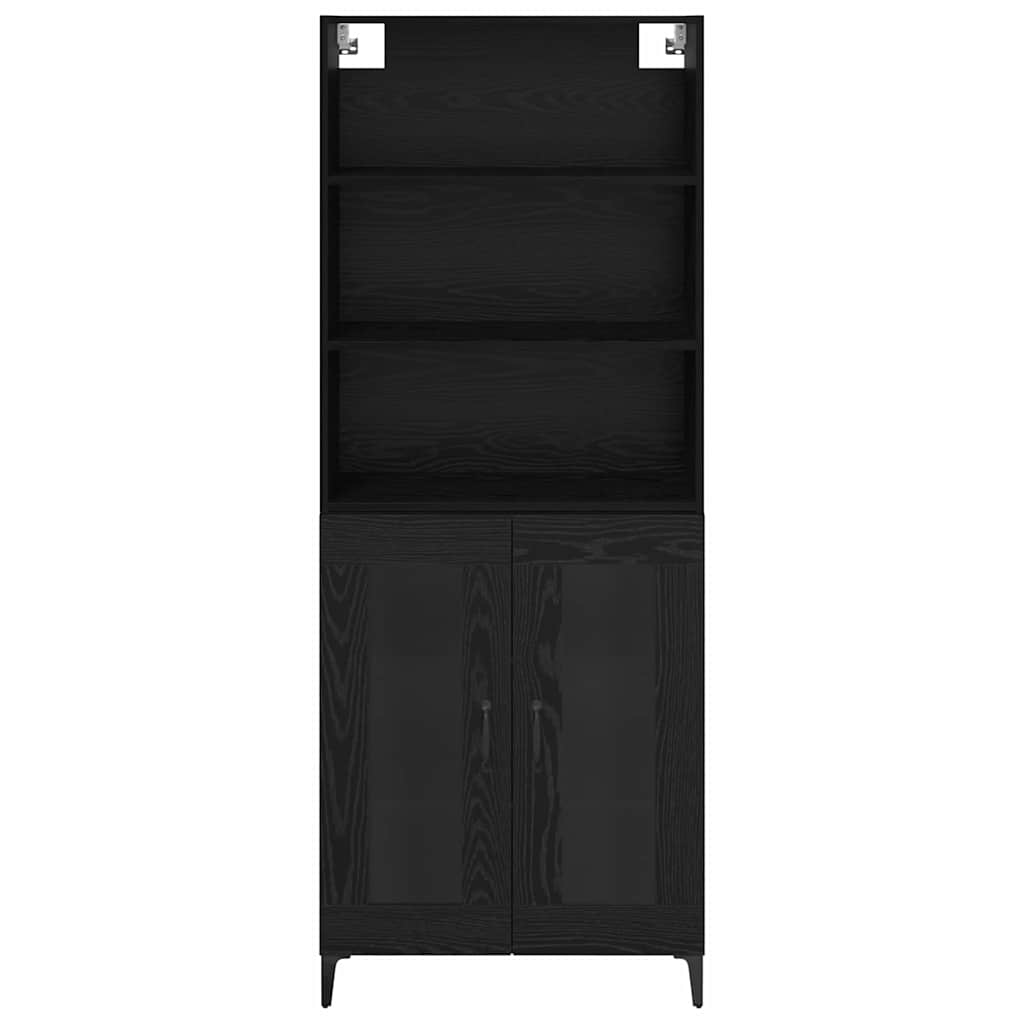 Highboard med skuffe Sort eg 69,5 x 34 x 180 cm Konstrueret træ