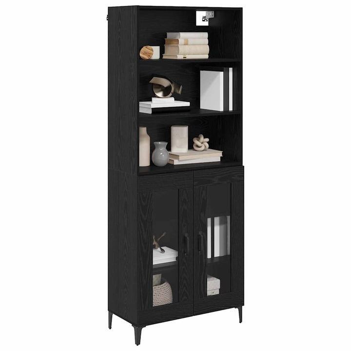 Highboard med skuffe Sort eg 69,5 x 34 x 180 cm Konstrueret træ
