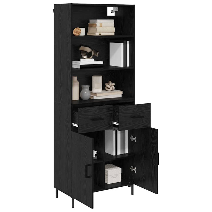 Highboard med skuffe Sort eg 69,5 x 34 x 180 cm Konstrueret træ