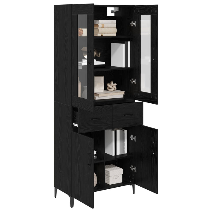 Highboard med skuffe Sort eg 69,5 x 34 x 180 cm Konstrueret træ