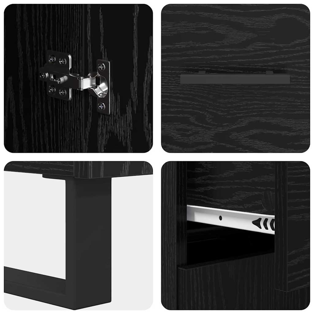 Highboard 2 stk. Sort eg 69,5 x 34 x 180 cm Ingeniørtræ og glas