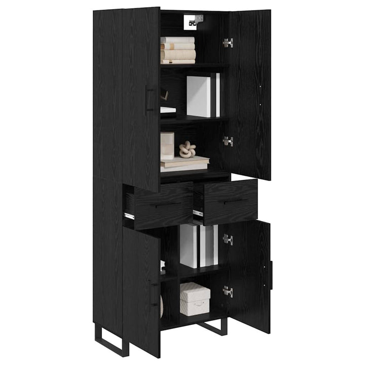 Highboard 2 pcs Sort eg 69,5 x 34 x 180 cm Ingeniørtræ og glas