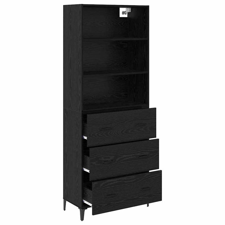 Highboard med skuffe Sort eg 69,5 x 34 x 180 cm Konstrueret træ