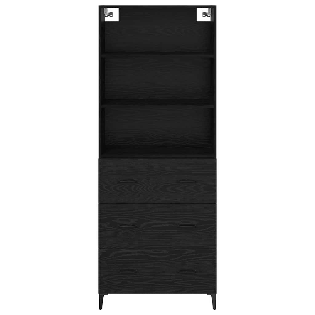Highboard med skuffe Sort eg 69,5 x 34 x 180 cm Konstrueret træ
