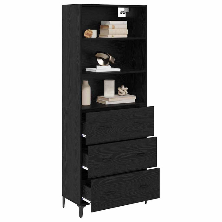 Highboard med skuffe Sort eg 69,5 x 34 x 180 cm Konstrueret træ