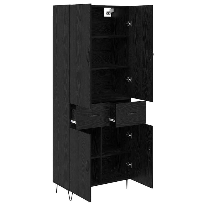 Highboard med skuffe 2 pcs Sort eg Konstrueret træ og glas