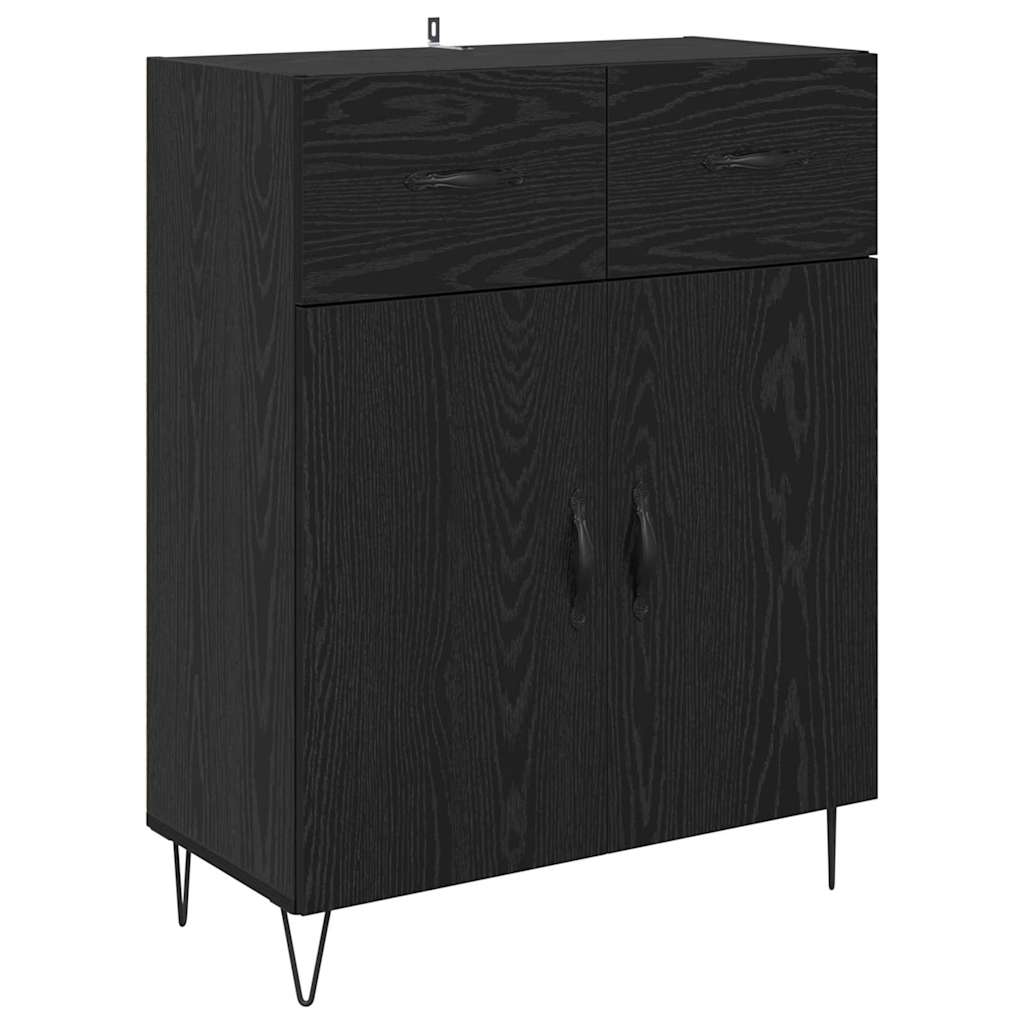 Highboard med skuffe 2 pcs Sort eg Konstrueret træ og glas