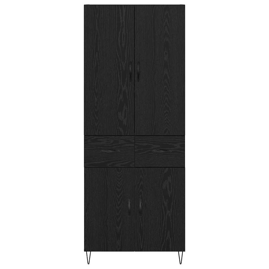 Highboard med skuffe 2 pcs Sort eg Konstrueret træ og glas