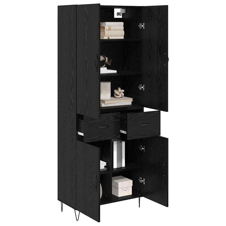 Highboard med skuffe 2 pcs Sort eg Konstrueret træ og glas