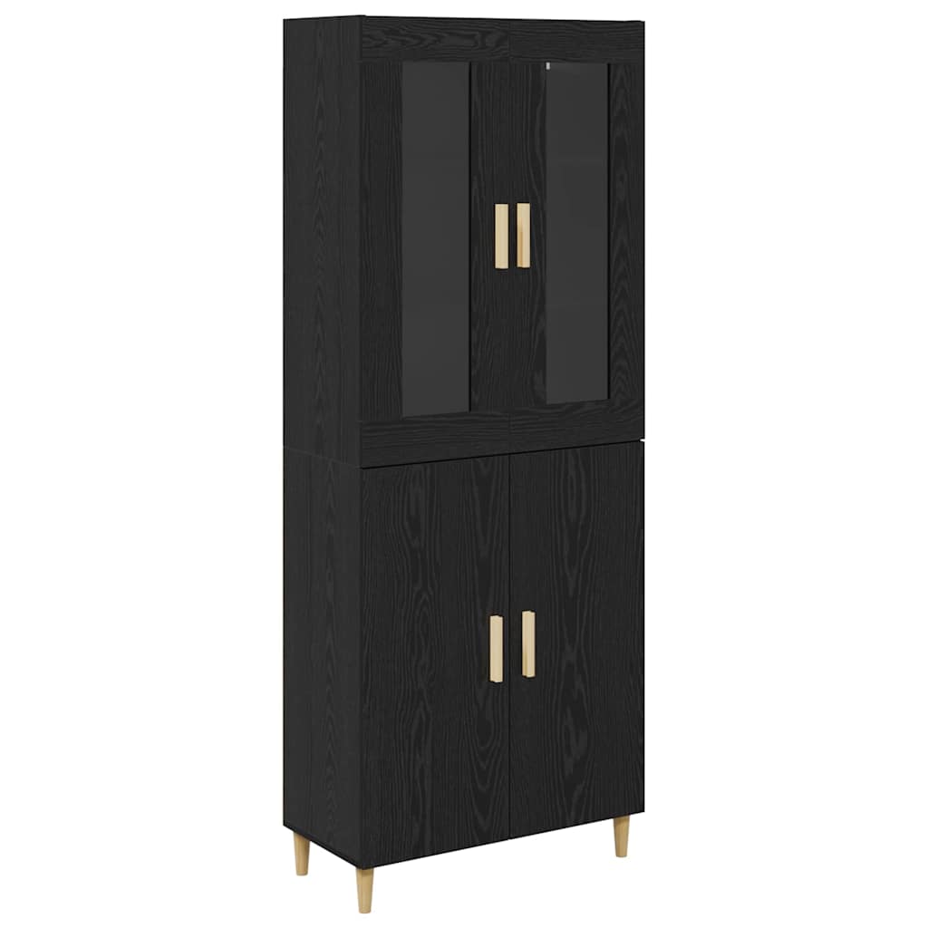 Highboard Sort eg 69,5 x 34 x 180 cm Ingeniørtræ og glas