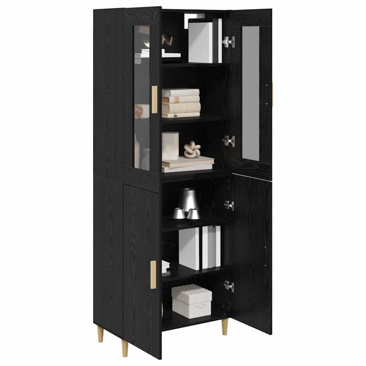 Highboard Sort eg 69,5 x 34 x 180 cm Ingeniørtræ og glas