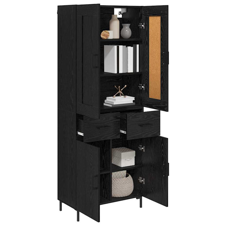 Highboard med skuffe 2 pcs Sort eg Konstrueret træ
