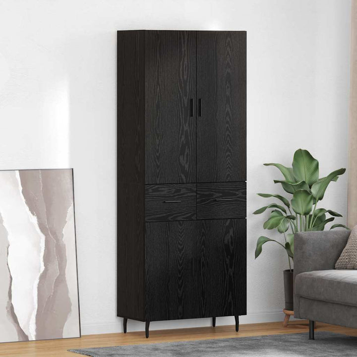 Highboard med skuffe 2 pcs Sort eg Ingeniørtræ og glas
