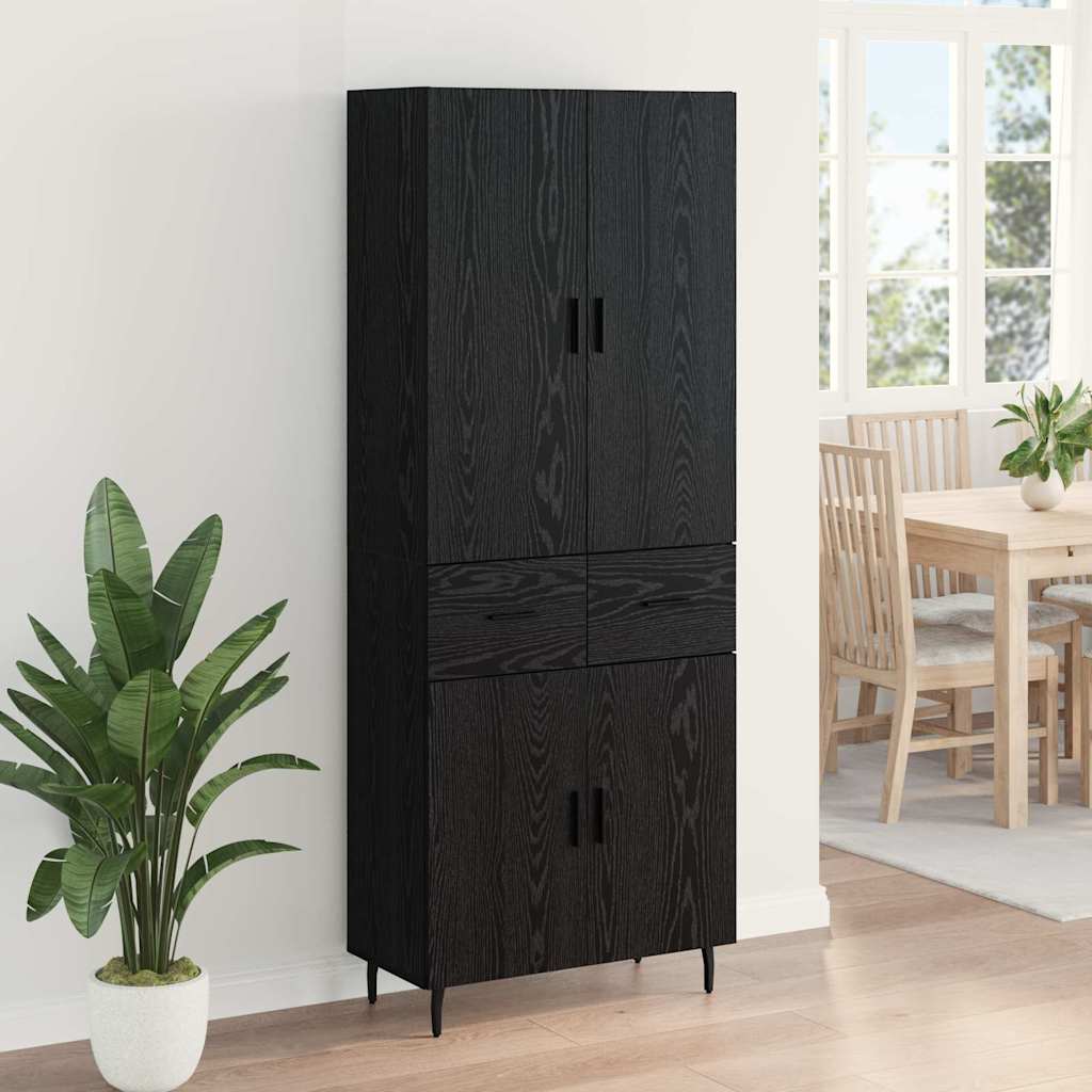 Highboard med skuffe 2 pcs Sort eg Ingeniørtræ og glas