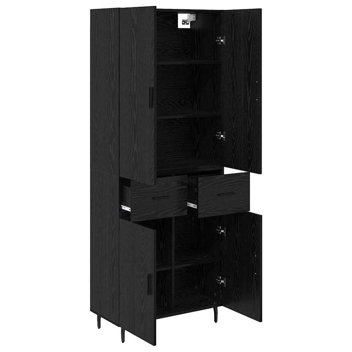 Highboard med skuffe 2 pcs Sort eg Ingeniørtræ og glas