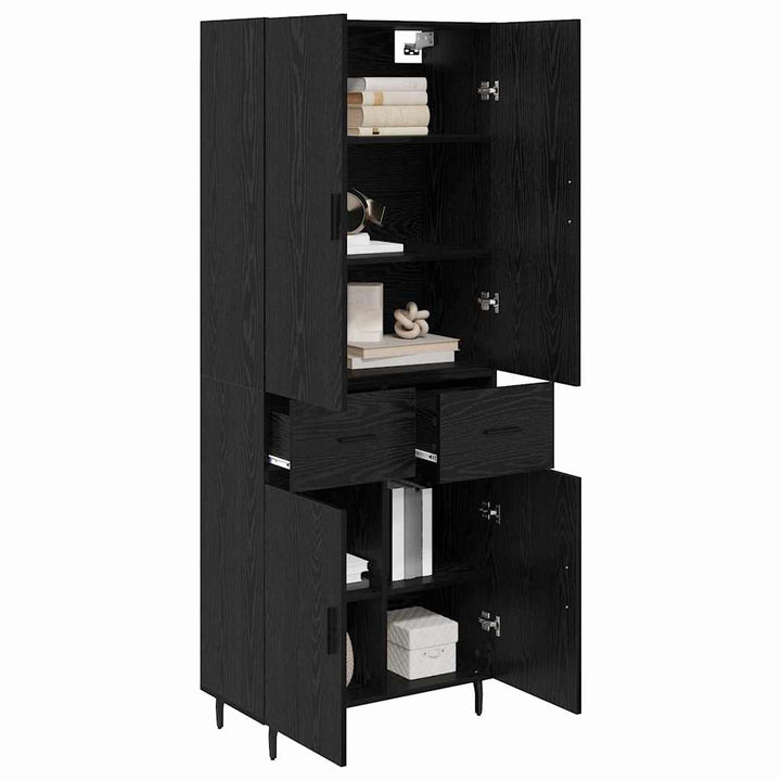 Highboard med skuffe 2 pcs Sort eg Ingeniørtræ og glas