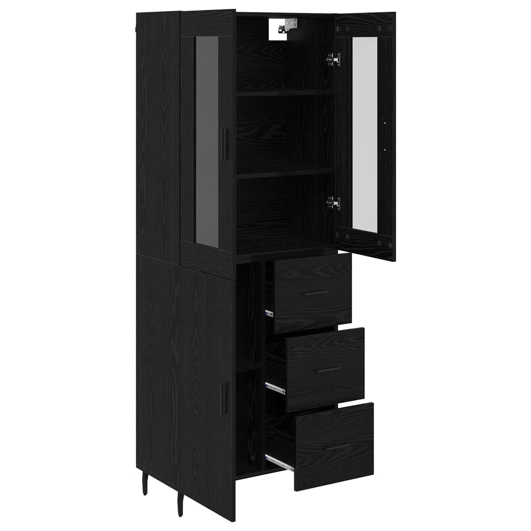 Highboard med skuffe 2 pcs Sort eg Konstrueret træ