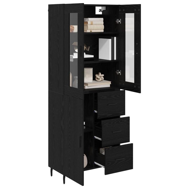 Highboard med skuffe 2 pcs Sort eg Konstrueret træ