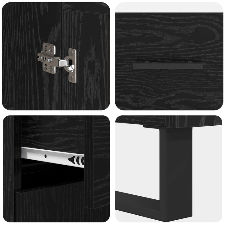 Highboard med skuffe 2 pcs Sort eg Ingeniørtræ og glas