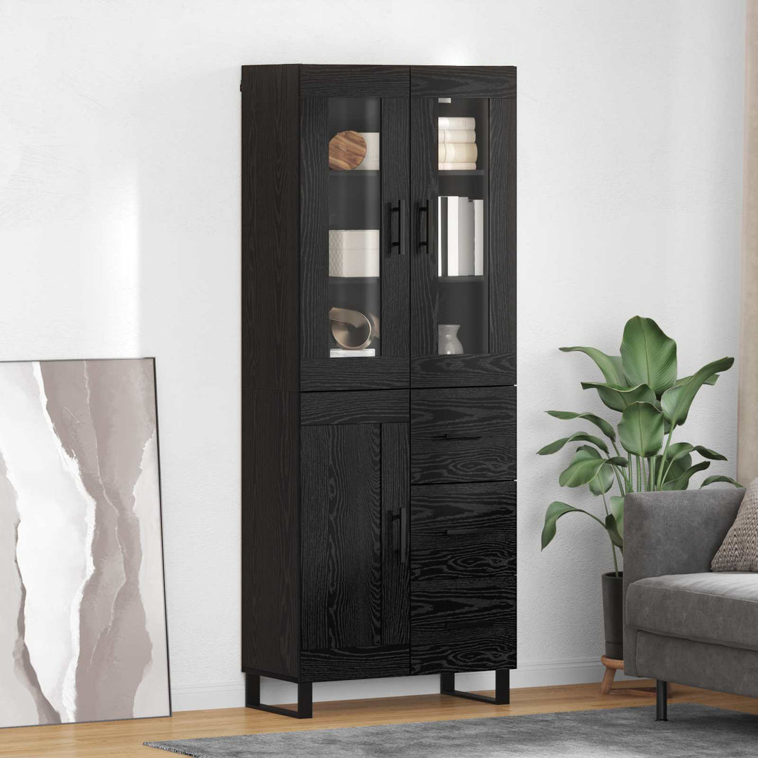 Highboard med skuffe 2 pcs Sort eg Ingeniørtræ og glas