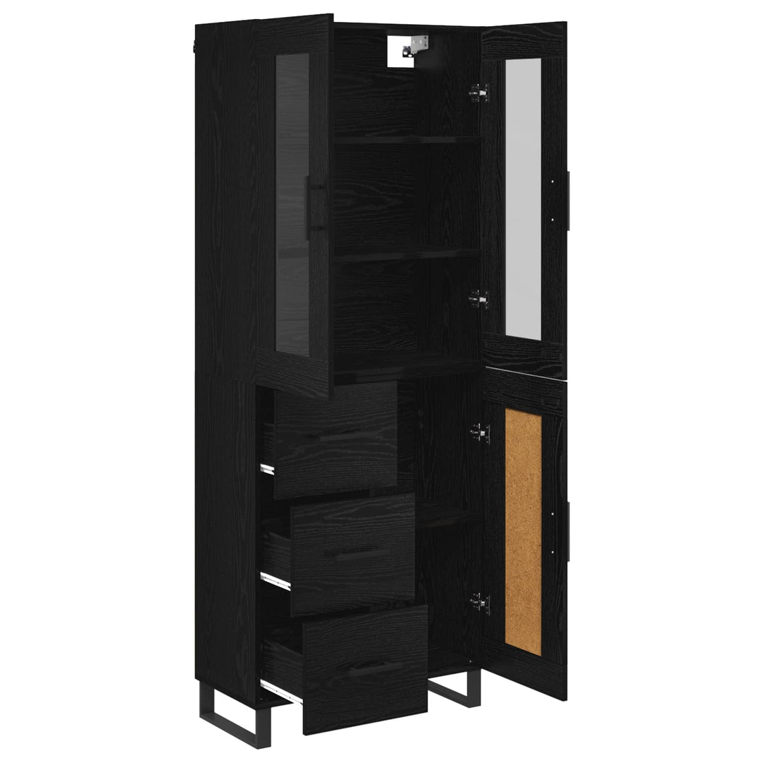 Highboard med skuffe 2 pcs Sort eg Ingeniørtræ og glas