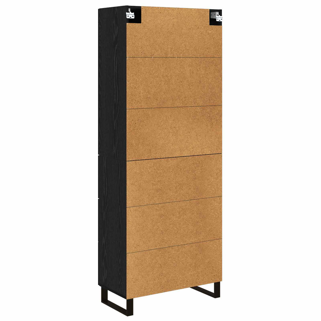 Highboard med skuffe 2 pcs Sort eg Ingeniørtræ og glas