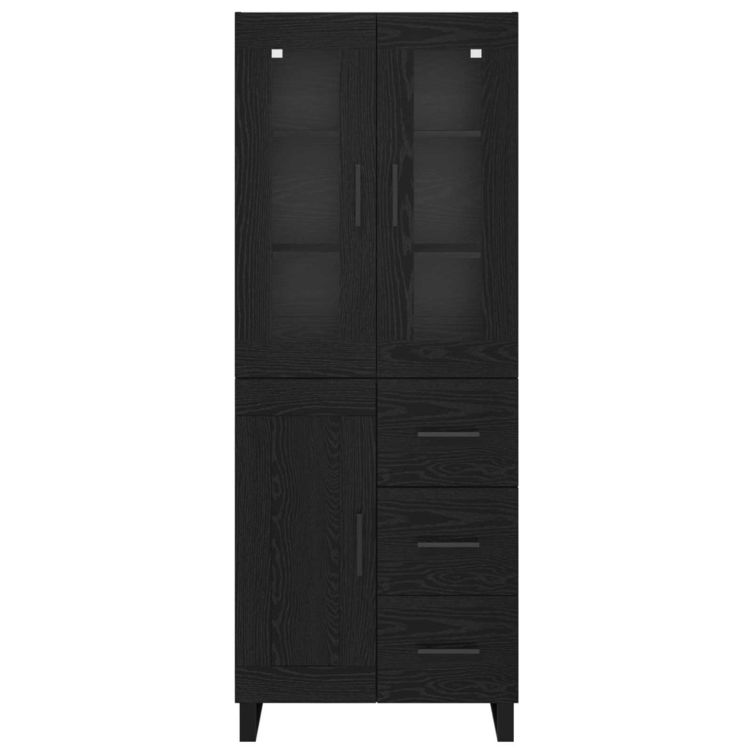 Highboard med skuffe 2 pcs Sort eg Ingeniørtræ og glas
