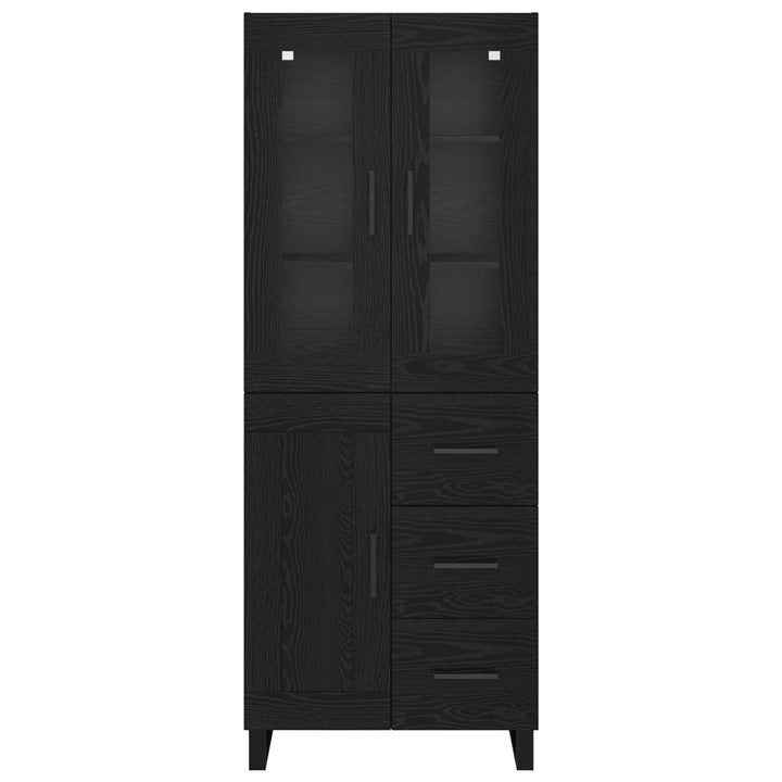 Highboard med skuffe 2 pcs Sort eg Ingeniørtræ og glas