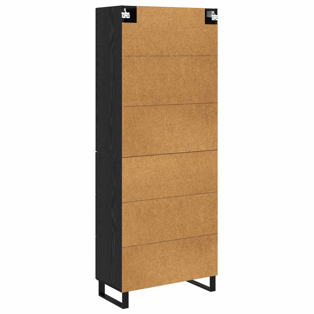 Highboard med skuffe 2 pcs Sort eg Ingeniørtræ og glas