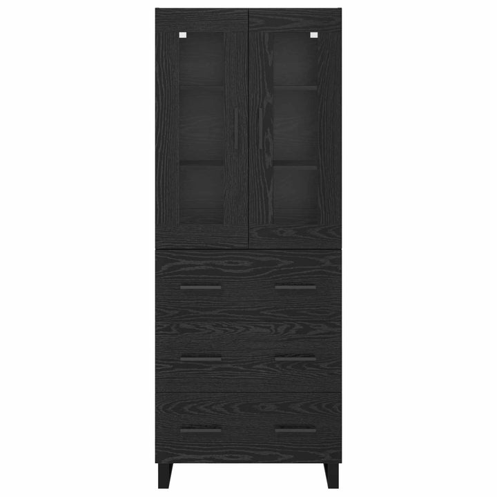Highboard med skuffe 2 pcs Sort eg Ingeniørtræ og glas