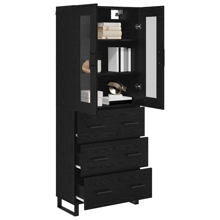 Highboard med skuffe 2 pcs Sort eg Ingeniørtræ og glas