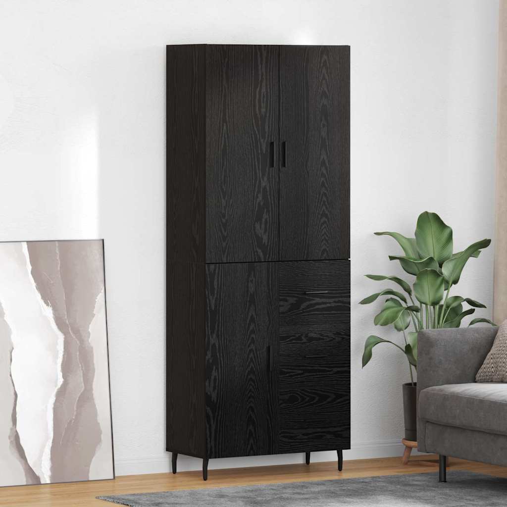 Highboard med skuffe 2 pcs Sort eg Ingeniørtræ og glas