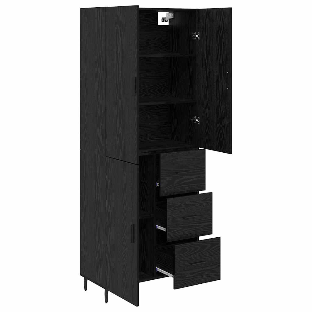 Highboard med skuffe 2 pcs Sort eg Ingeniørtræ og glas