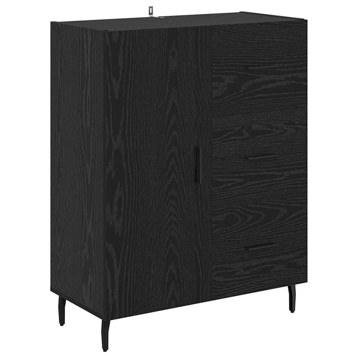 Highboard med skuffe 2 pcs Sort eg Ingeniørtræ og glas
