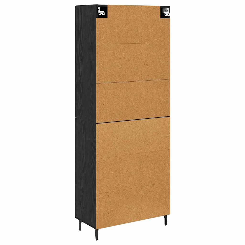 Highboard med skuffe 2 pcs Sort eg Ingeniørtræ og glas