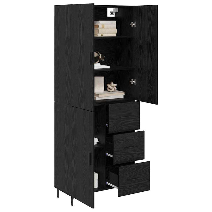 Highboard med skuffe 2 pcs Sort eg Ingeniørtræ og glas