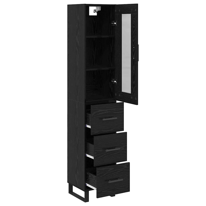 Highboard med skuffe Sort eg 34,5 x 34 x 180 cm Konstrueret træ
