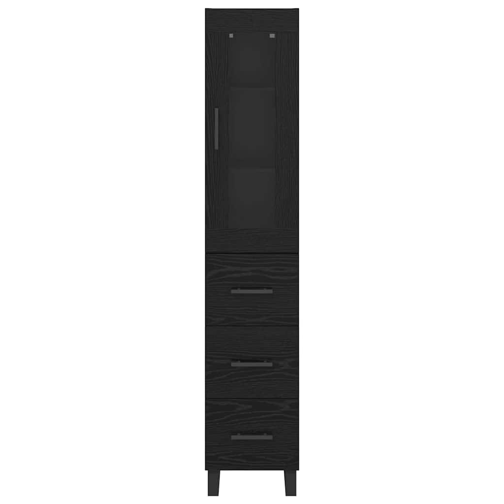 Highboard med skuffe Sort eg 34,5 x 34 x 180 cm Konstrueret træ