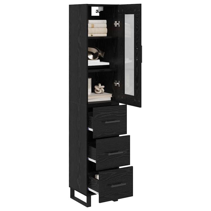 Highboard med skuffe Sort eg 34,5 x 34 x 180 cm Konstrueret træ