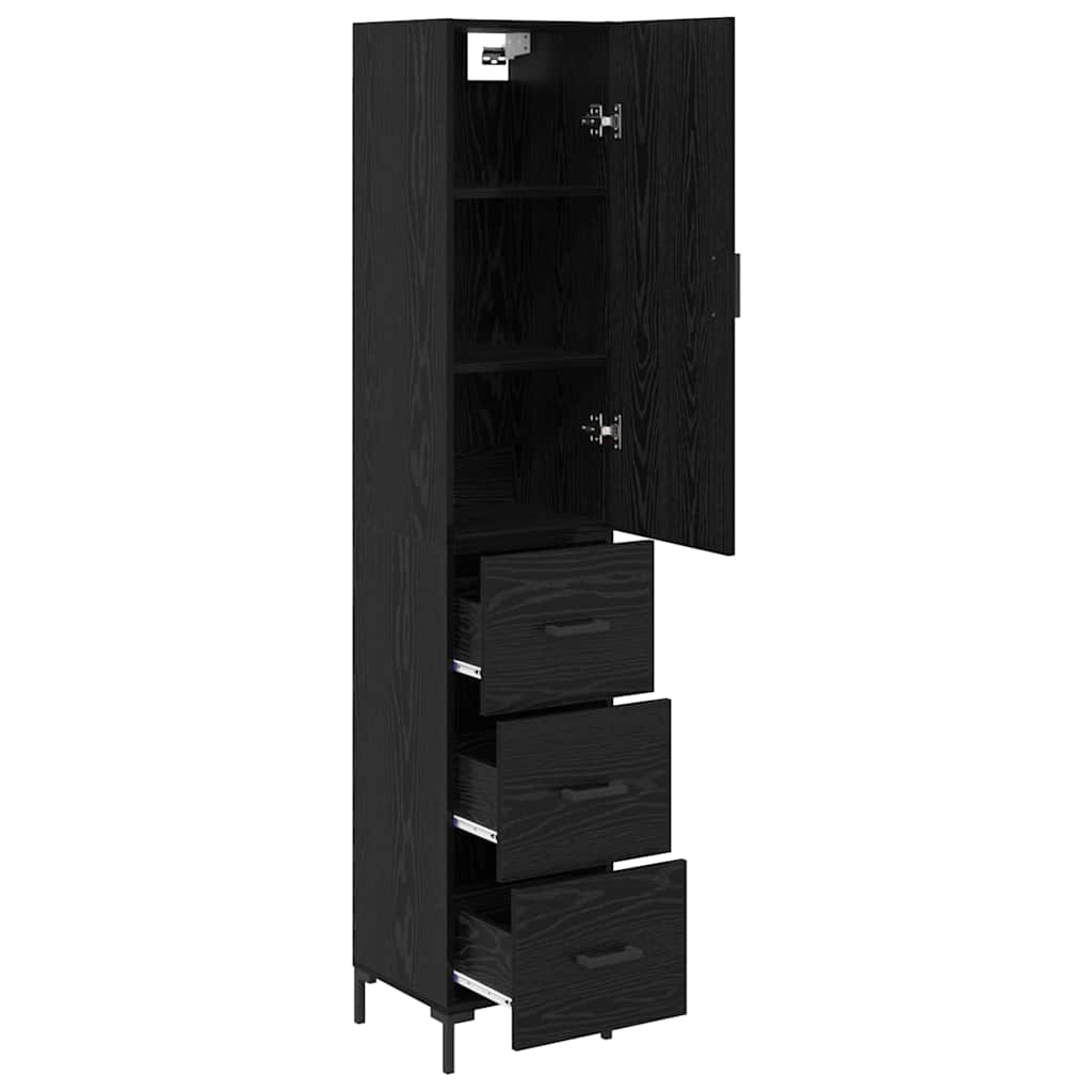 Highboard med skuffe Sort eg 34,5 x 34 x 180 cm Konstrueret træ