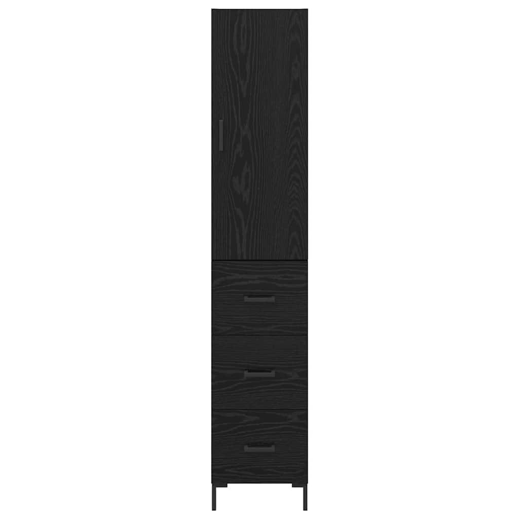 Highboard med skuffe Sort eg 34,5 x 34 x 180 cm Konstrueret træ