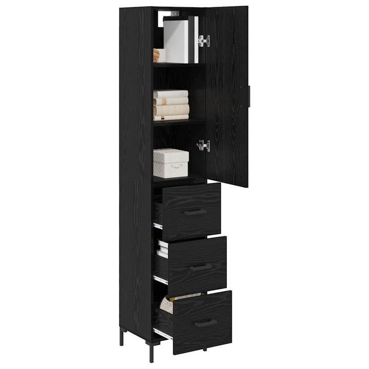 Highboard med skuffe Sort eg 34,5 x 34 x 180 cm Konstrueret træ