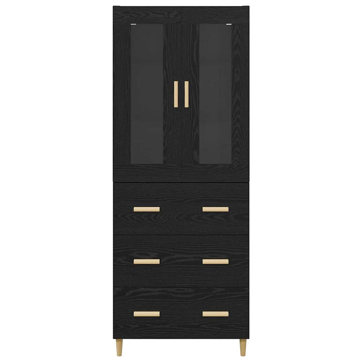 Highboard Sort eg 69,5 x 34 x 180 cm Ingeniørtræ og glas