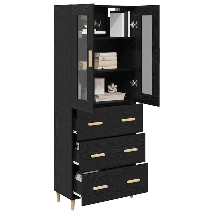 Highboard Sort eg 69,5 x 34 x 180 cm Ingeniørtræ og glas